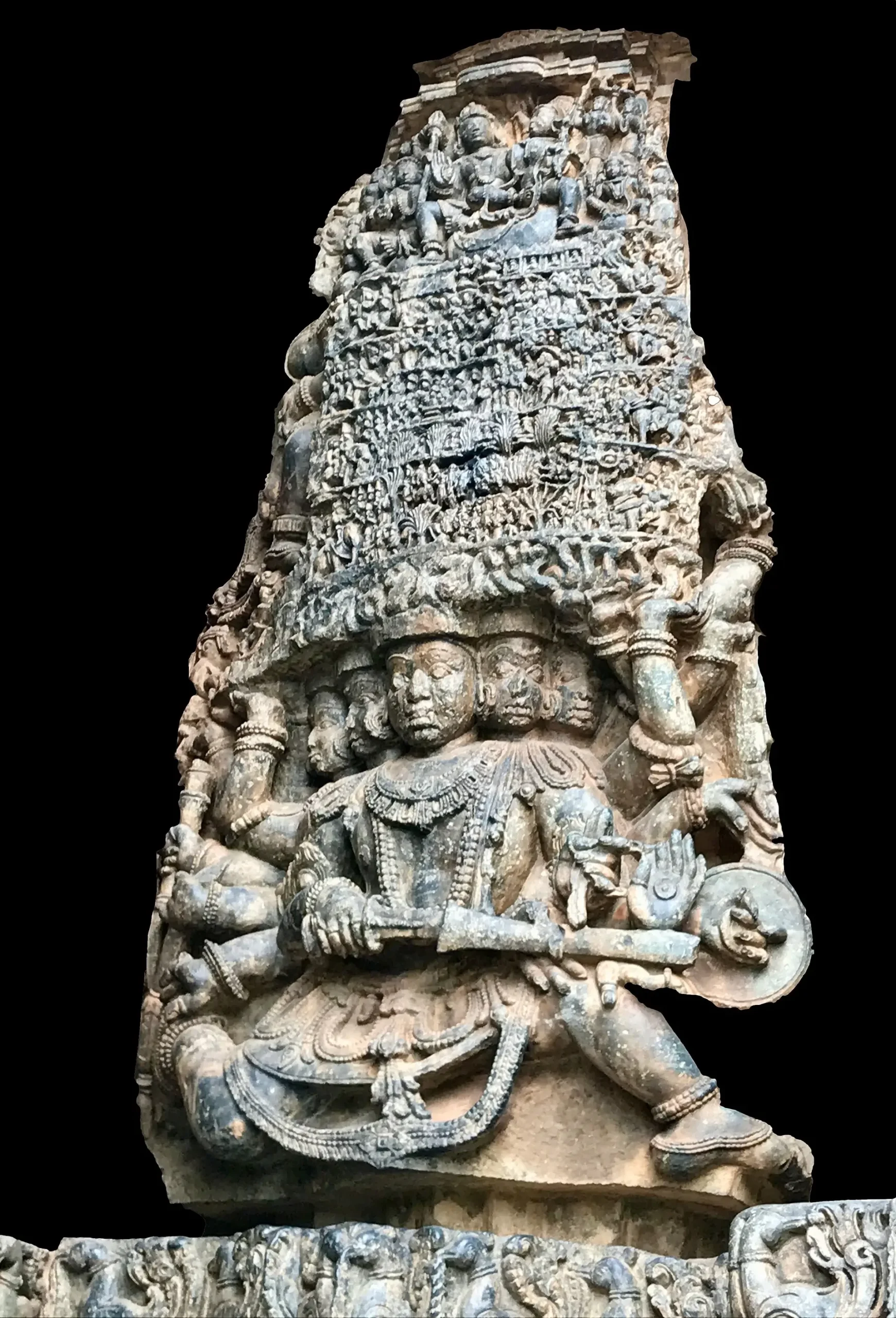 Shiva Tandava Stotram: Lyrics, Meaning and Ravana's Story 9 Ravananugraha sculpture at the Hoysaleswara temple, Halebeedu, showing Ravana lifting Kailash