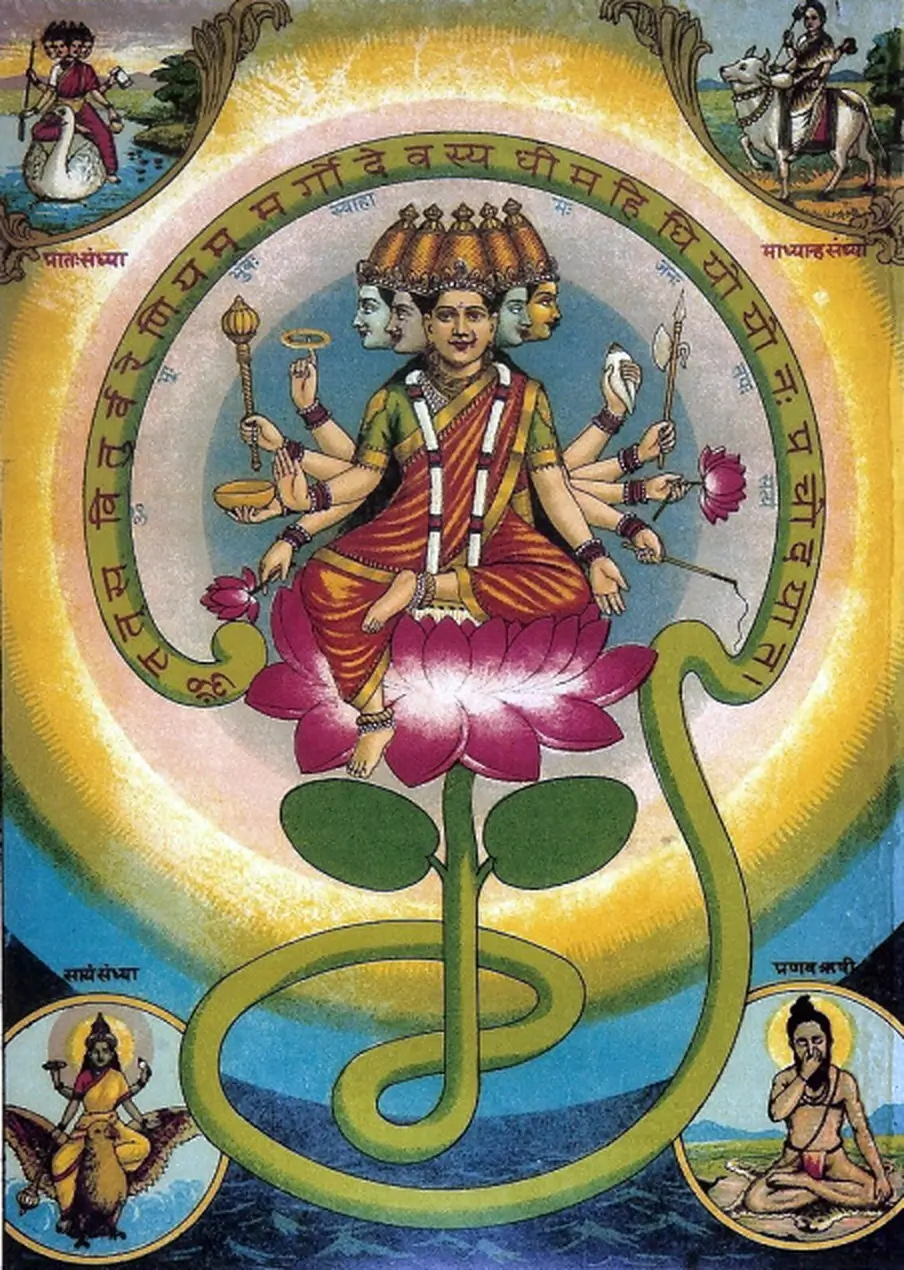 The Shiva Gayatri Mantra: Meaning, Full Text and How to Chant 2 The goddess Gayatri with five faces, seated on a swan, as the Puranas describe her